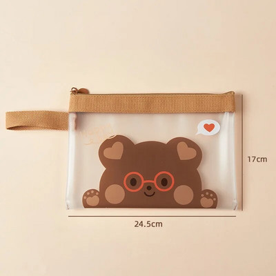 1 gabals jauka karikatūras failu uzglabāšanas soma Kawaii Bear zīmuļu futrālis A4 A5 caurredzams, liela ietilpība ūdensnecaurlaidīgas rāvējslēdzēja kabatas mapes