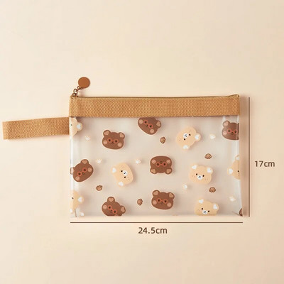 1 gabals jauka karikatūras failu uzglabāšanas soma Kawaii Bear zīmuļu futrālis A4 A5 caurredzams, liela ietilpība ūdensnecaurlaidīgas rāvējslēdzēja kabatas mapes