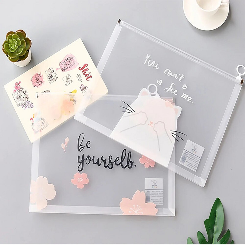 4 ks/sada priehľadných vreciek na zakladač A4, priehľadné vrecko na zips, vodotesné vrecko na dokumenty, zakladacie vrecká na dokumenty