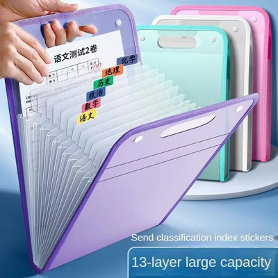 13 Pocket File Folders Portable A4 Letter Size Macaron Color Expanding Folders Document Organizer for Classroom Office Storage