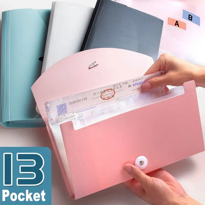 13 Pockets Layer Expanding Wallet File Folder With Index Tag Paper Bill Invoice Storage Organ Bag School Office Organizer Case
