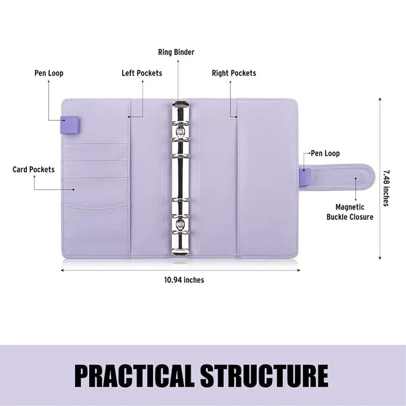 Macaron Color A6 6 gredzenveida stiprinājums PU piespraužams piezīmjdatora āda vaļēju lapu nauda naudas aploksnes organizatora iesiešanas kabata