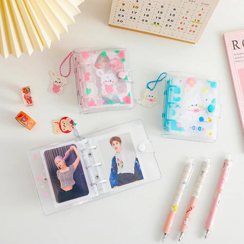 Mini iesiešanas fotoalbumi 10 gab. Uzglabāšanas maisiņi ar 3 caurumiem, piezīmju grāmatiņas plānotājs Kawaii Bear Rabbit Pilns komplekts Savāc grāmatu