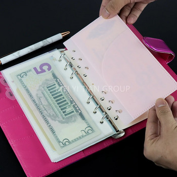 5 БР. A6 Пликове за пари, джобове с матирано подвързване, свободни листа, 6 дупки, перфориран розов бюджетен джоб, двустранно отварящ се плик за пари
