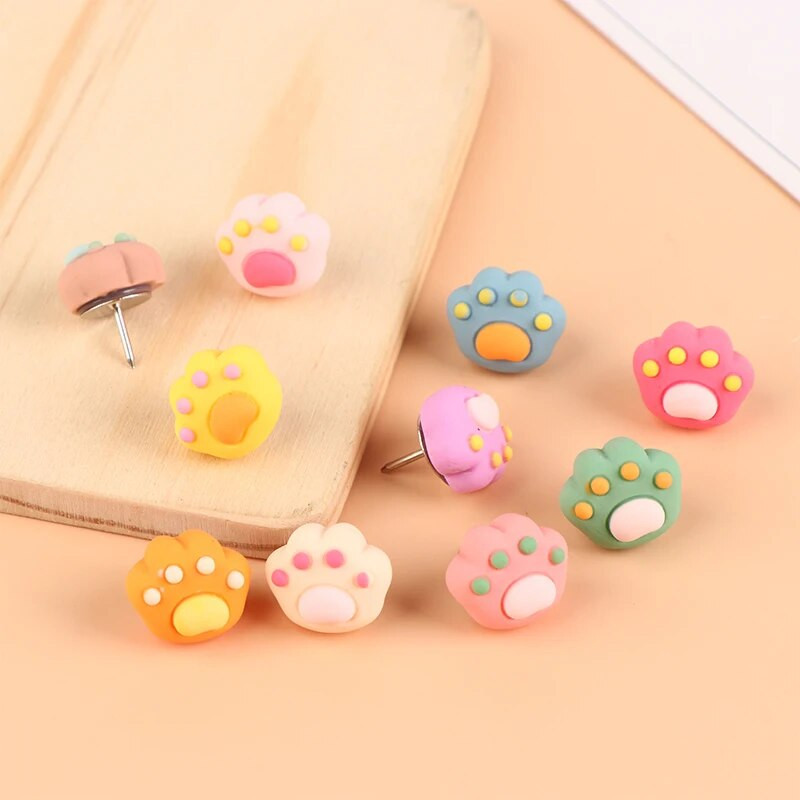 Πινέζες 10 κομματιών Ins Kitten Paw Χρώμα πινέζες Δημιουργικός χαριτωμένος φελλός Πίνακας μηνυμάτων τσόχα ύφασμα ώθησης φωτογραφία