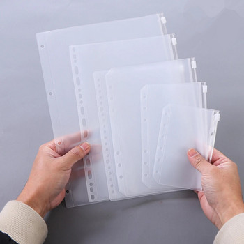 LOLO Convenient Clear Pvc A5 A6 A7 Binder Pockets Clear Zipper Folders for 6-Ring Notebook Binder Files Reports Binder