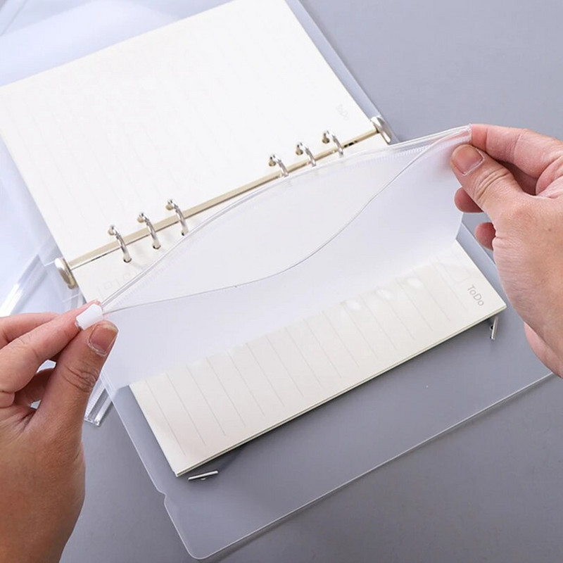 LOLO Mugav läbipaistev PVC A5 A6 A7 köitja taskud Läbipaistvad tõmblukuga kaustad 6-rõngalise sülearvuti köitja jaoks Failid Aruanded Köitjad