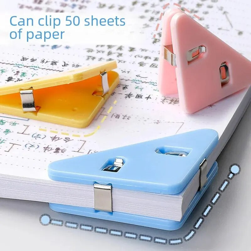 Plastmasas krāsainas saspraudes trīsstūrveida saspraudes Studentu pārbaudes papīra grāmata pretrullīša malai dokumentu biļete