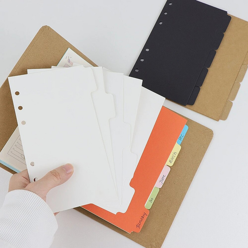 A6 iesiešanas rādītāja sadalītāji 5 cilpas 6 caurumots iesiešanas sadalītājs plānotājs pildījuma papīra ieliktņi vaļēju lapu saistvielas loksnes rādītāja lapa