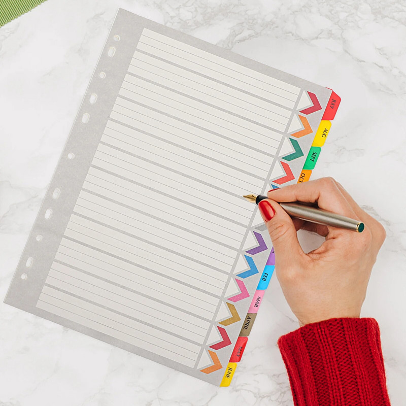 12 lehte vaheseinaid Binder A5 Notepad sülearvuti täitepaberi jaoks Praktilise märkmiku registrilehed
