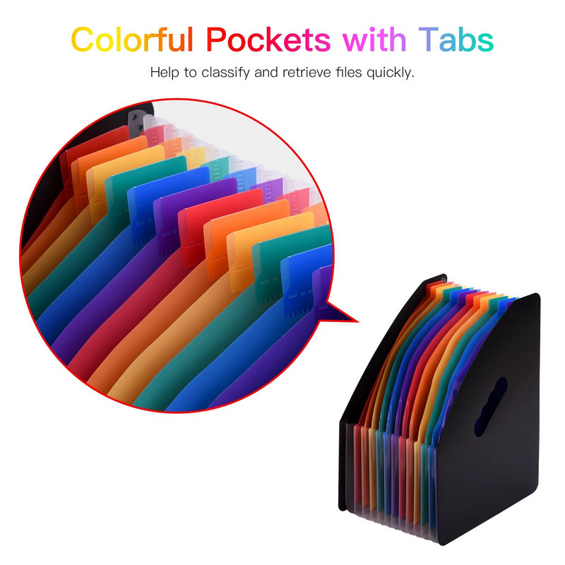 12 τσέπες Επέκταση φακέλου αρχείου Ακορντεάν Οργάνωση αρχείων Α4 Μέγεθος γράμματος Οργανωτής αρχείων Rain Rainbow Color