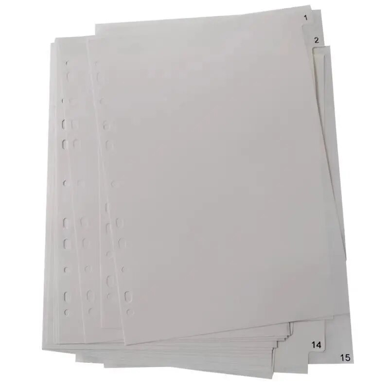15/31 loksnes A4 brīvu lapu rādītāja lapa Klasificētās etiķetes Plastmasas sadalītāji Grāmatzīme ar drukātu numuru atdalītājs Biroja piederumi