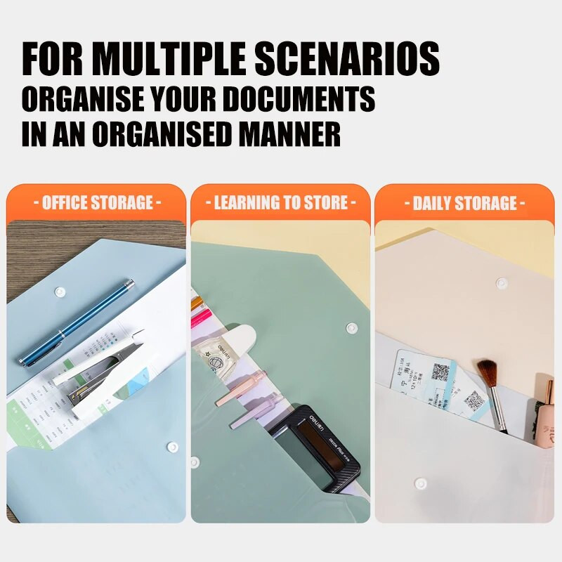 Deli 5-pack A4 File Pouch with Streng Seal Portable Study and ημερήσια αποθήκευση Snap-on Organizer PP Υλικό προμήθειες γραφείου