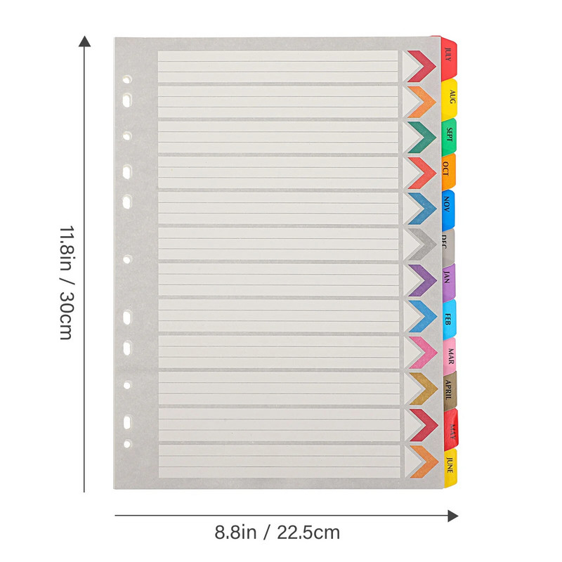 12 lapų bloknoto skirstytuvai Užrašų knygelės segtuvų skirstytuvai Kalendorius Mėnesio rodyklės puslapiai Segtuvų skirstytuvai