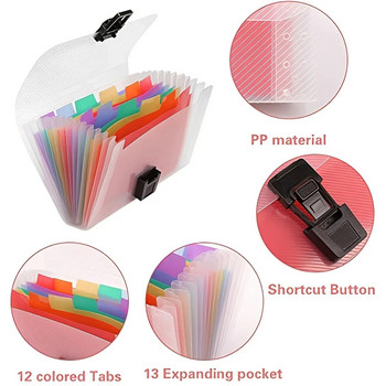 MOHAMM-пластмасова касова хартия, преносима папка, разширяема стойка, органайзер за файлове, 13 джоба, цвят на дъгата, размер мини A6, 1 бр.