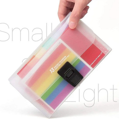 MOHAMM-plastmasas čeku papīrs, pārnēsājama mape, izvēršams statīvs, failu organizētājs, 13 kabatas, varavīksnes krāsa, mini A6 izmērs, 1 gab.