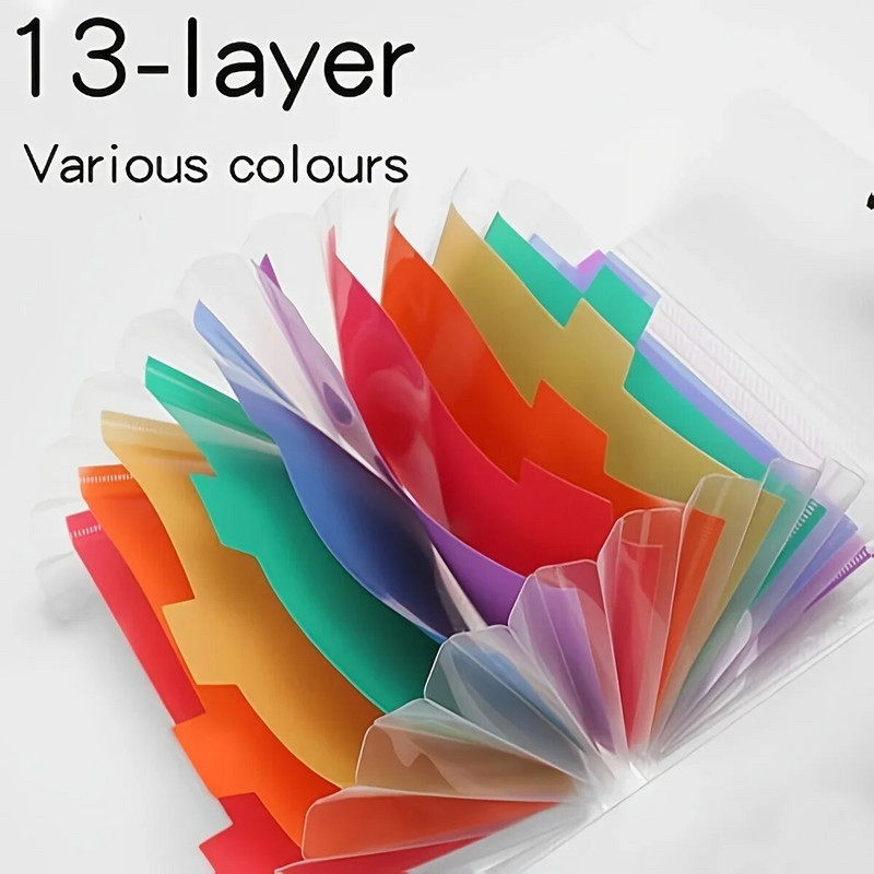 MOHAMM-plastmasas čeku papīrs, pārnēsājama mape, izvēršams statīvs, failu organizētājs, 13 kabatas, varavīksnes krāsa, mini A6 izmērs, 1 gab.