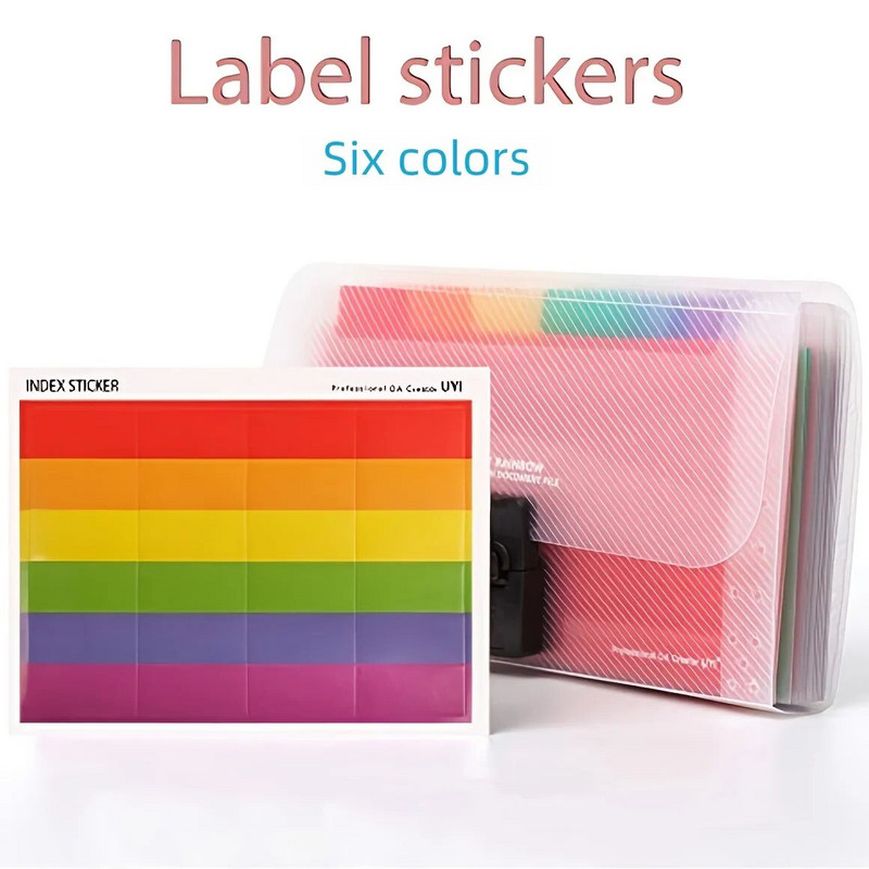 MOHAMM-plastmasas čeku papīrs, pārnēsājama mape, izvēršams statīvs, failu organizētājs, 13 kabatas, varavīksnes krāsa, mini A6 izmērs, 1 gab.