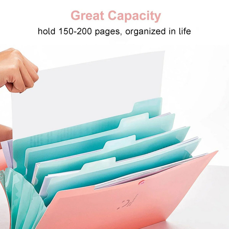 Suure mahutavusega Korea kirjatarbed Lihtne mitmekihiline võrekott Kontori kausta orelifail viievärviline nupp