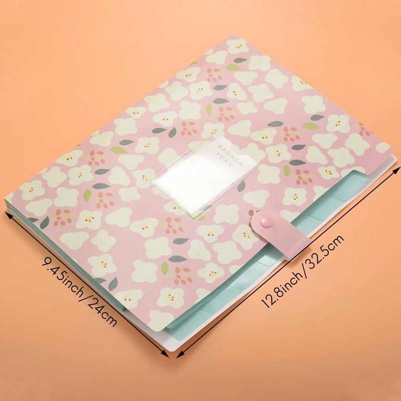 Laiendatav failikaust, lilleline A4 ja kirjasuuruses arhiivifailihoidja, 8 taskut