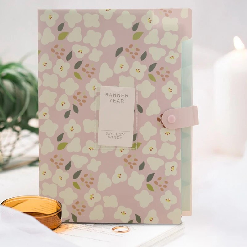 Laiendatav failikaust, lilleline A4 ja kirjasuuruses arhiivifailihoidja, 8 taskut