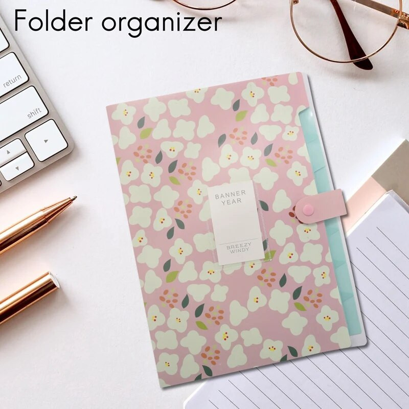 Laiendatav failikaust, lilleline A4 ja kirjasuuruses arhiivifailihoidja, 8 taskut