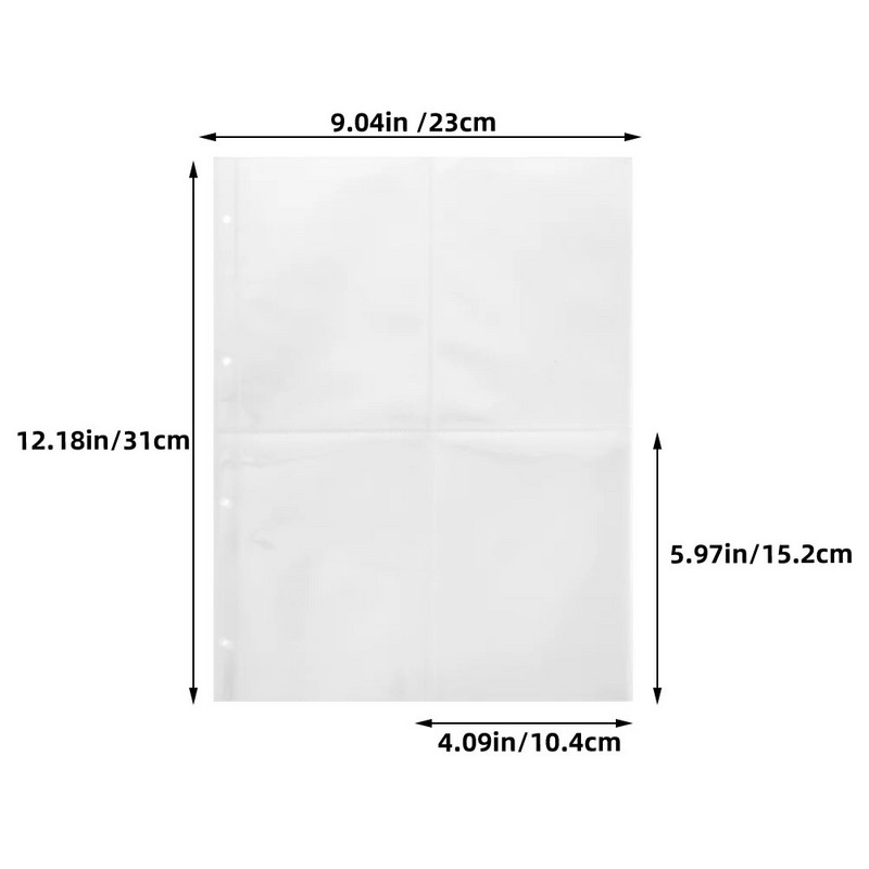 20 Φύλλα Τσέπης Διαφανής αποθήκευση άλμπουμ φωτογραφιών Μανίκια καρτών συναλλαγών Σελίδα Στήριγμα σελ.