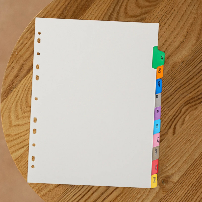 12 lapų išlenkta kategorija Etikečių lentos etiketės Mėnesio skirtukų skirstytuvai Popierinis bloknotas