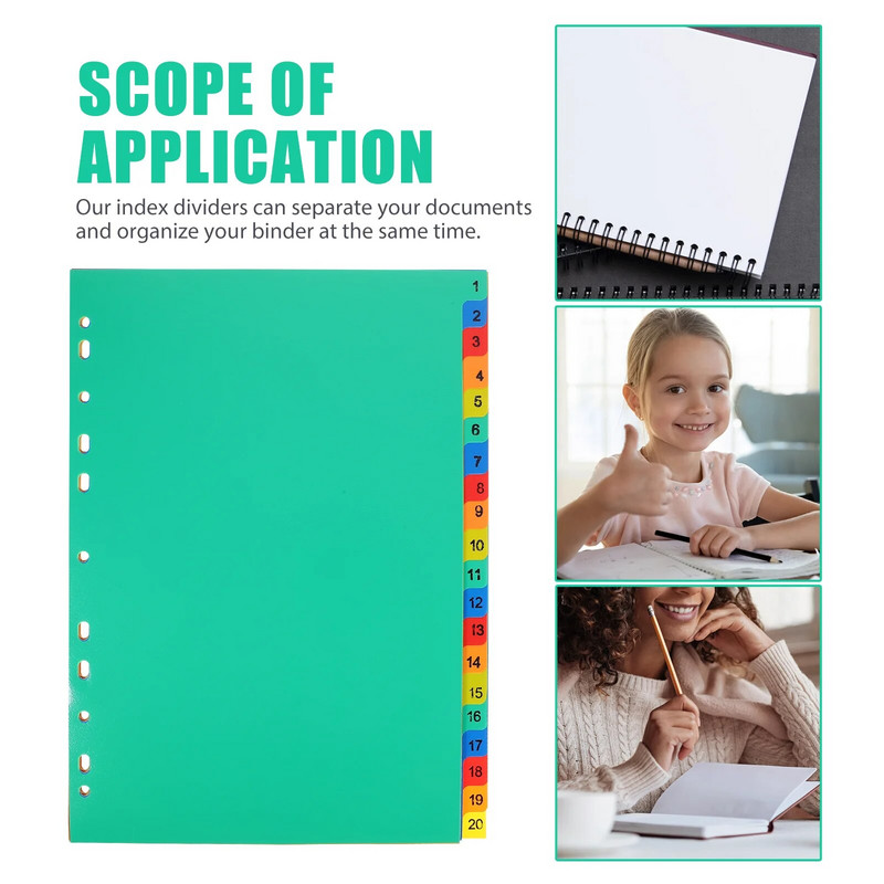 21 τεμ. Σημειωματάρια A4 Διαχωρισμένα Loose Leaf Punched Binder Dividers Loose-leaf Page Markers File Office