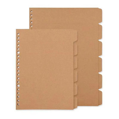 6 листа Kraft Paper A5B5 Loose Leaf Spiral Binder Index Separator Page Divider for Diary Book Sheet Handbook Студентски канцеларски материали