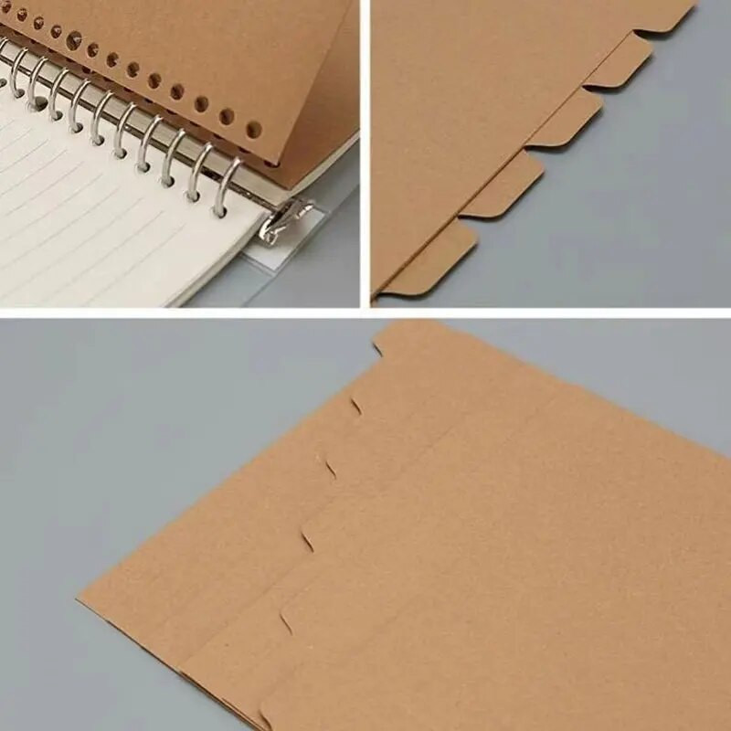 6 lehte jõupaber A5B5 lahtiste lehtedega spiraalköitja registri eraldaja lehejagaja päevikuraamatu lehe käsiraamatu jaoks õpilaste kirjatarbed