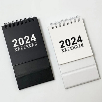 Черно бял 2024 2025 Настолен календар Kawaii Coil Календар Списък със задачи Месечен дневен план Органайзер Сладки офис консумативи