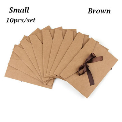 10 tk/komplekt Retro pärlmutterpaberist ümbrik vibu paks lint Loomingulised värvilised õnnitluskaardikotid pulmakutsutud kinkepostkaartidele