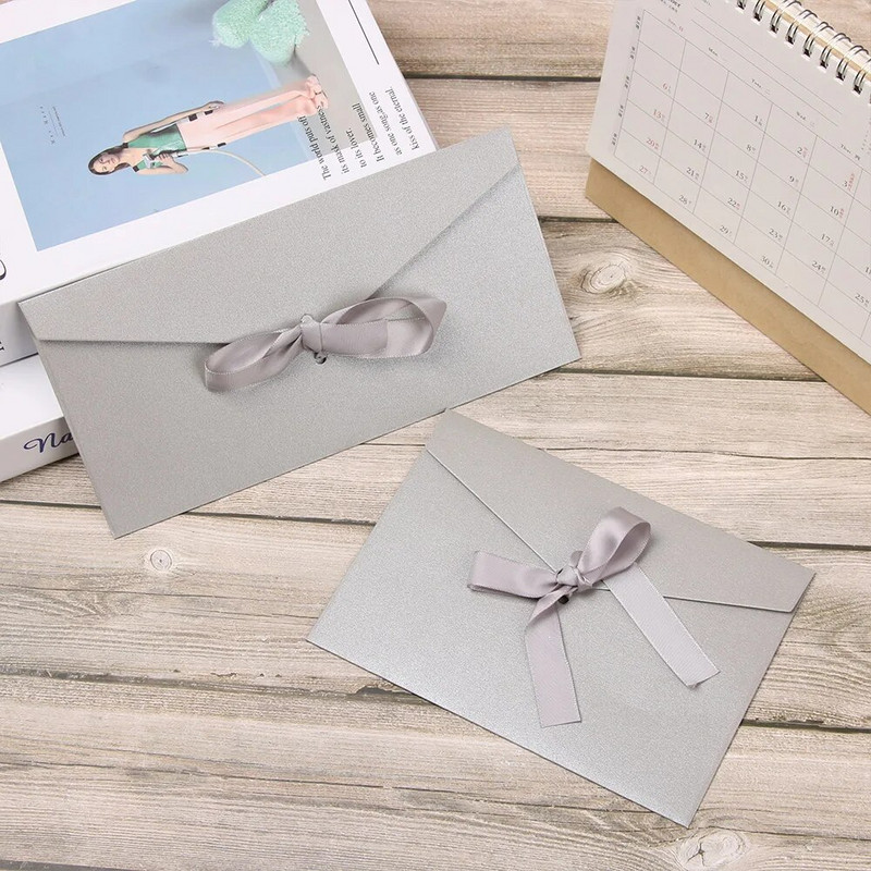 10 tk/komplekt Retro pärlmutterpaberist ümbrik vibu paks lint Loomingulised värvilised õnnitluskaardikotid pulmakutsutud kinkepostkaartidele