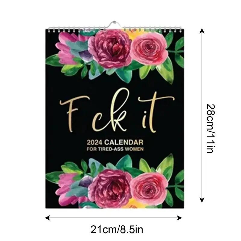 2024. gada kalendārs nogurušām sievietēm, papīrs, smieklīgi 12 mēneši ar vārdiem Sienas kalendārs Radošas Jaungada dāvanas iekštelpām