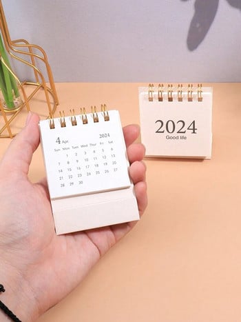1 брой Мини настолен календар за 2024 г. Преносим настолен орнамент Календар Студентски план за дневен ред за 2024 г. Настолен календар