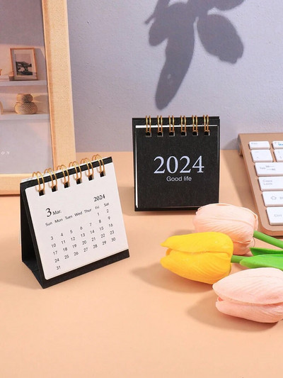 1 брой Мини настолен календар за 2024 г. Преносим настолен орнамент Календар Студентски план за дневен ред за 2024 г. Настолен календар