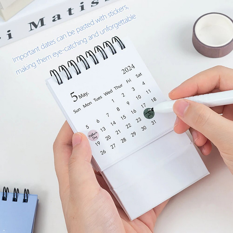 2024 Calendar Time Management Portable Desk Calendar Ημερήσιο πρόγραμμα από τον Αύγουστο 2023 έως τον Δεκέμβριο 2024 με δέσιμο με δύο σύρματα