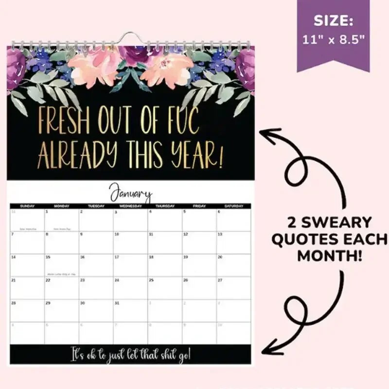 2024. gada kalendārs nogurušām sievietēm, papīrs, smieklīgi 12 mēneši ar vārdiem Sienas kalendārs Radošas Jaungada dāvanas iekštelpām