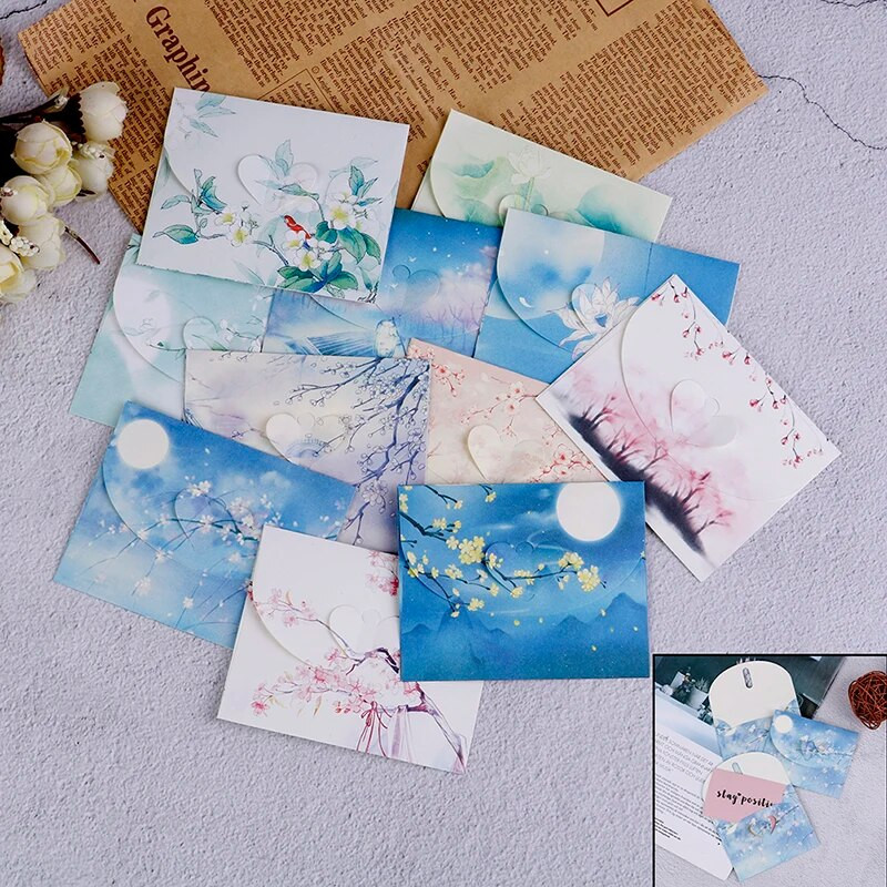 10 vnt kiniško stiliaus vintažinio mini voko pranešimų kortelės Parper voko kvietimų kortelių rinkinys