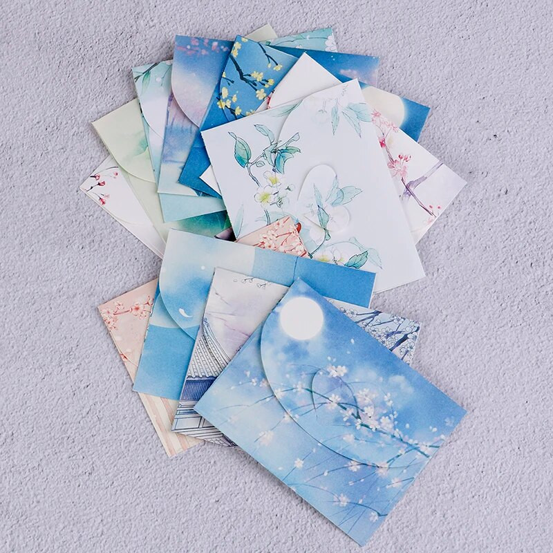 10 vnt kiniško stiliaus vintažinio mini voko pranešimų kortelės Parper voko kvietimų kortelių rinkinys