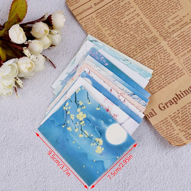 10 vnt kiniško stiliaus vintažinio mini voko pranešimų kortelės Parper voko kvietimų kortelių rinkinys