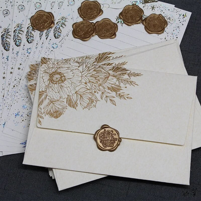 5 бр. Винтидж Бронзиращи пликове Европейски Направи си сам Покани за картички за сватбено тържество Капак Корейски канцеларски материали Подложки за писма Пликове Офис