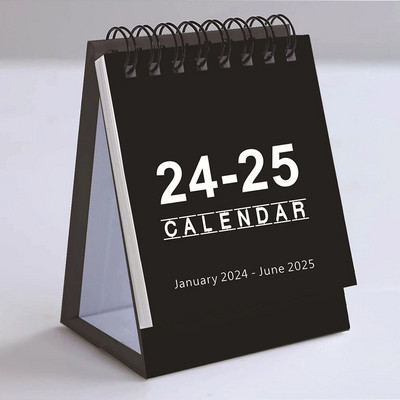 Black White Mini Calendar 2024 2025 Simple Style Desk Calendar for School Office Planning Οργάνωση ημερήσιων προμηθειών ωραρίου
