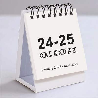 Black White Mini Calendar 2024 2025 Simple Style Desk Calendar for School Office Planning Οργάνωση ημερήσιων προμηθειών ωραρίου
