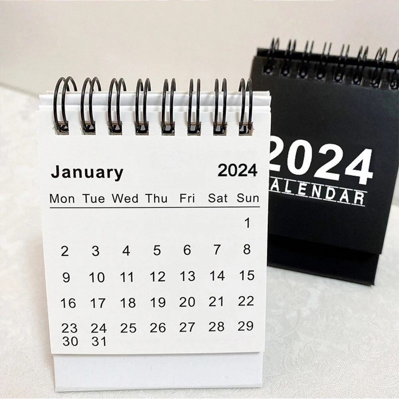 Black White Mini Calendar 2024 2025 Simple Style Desk Calendar for School Office Planning Οργάνωση ημερήσιων προμηθειών ωραρίου