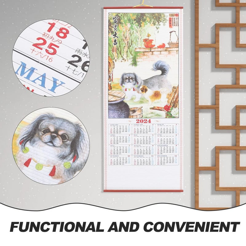 Κινεζικό Ημερολόγιο 2024 Νέο Έτος Απομίμηση Τοίχων Rattan Μηνιαία διακόσμηση δωματίου από χαρτί γραφείου