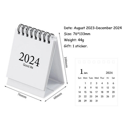 2024. gada mini galda kalendārs, darbvirsmas rotājumi, vienkāršota versija angļu valodā Agenda 2024 biroja piederumi