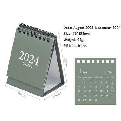 2024. gada mini galda kalendārs, darbvirsmas rotājumi, vienkāršota versija angļu valodā Agenda 2024 biroja piederumi