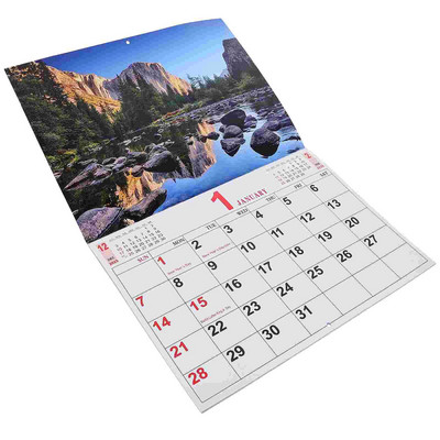 Висящ стенен календар 2024 Трансграничен европейски и американски английски Пейзажна снимка Новогодишни стенни календари за дома